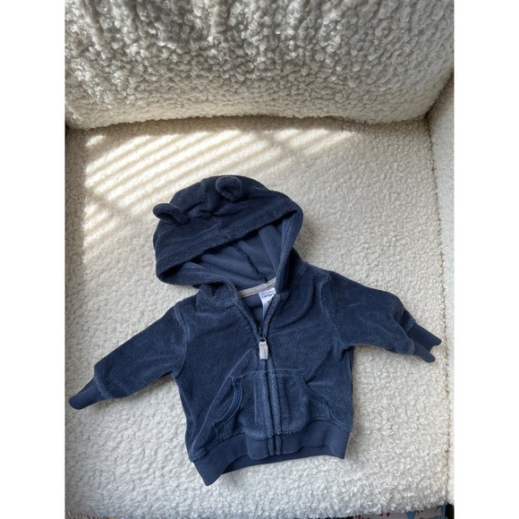 Newborn (NB) Carter's Blue Terry Cloth Zip Up With Ears - Picture 2 of 3
